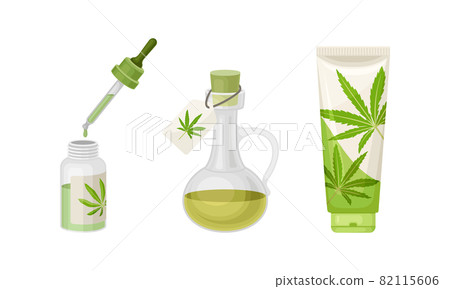 Cannabis Oil in Jar with Label and Cream in Tube Vector Set Cannabis Oil in Jar with Label and Cream in Tube Vector Set 82115606