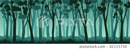 Tree Silhouette with Tall Trunk and Branched Top as Misty Forest Horizontal Backdrop Vector Illustration 82115730