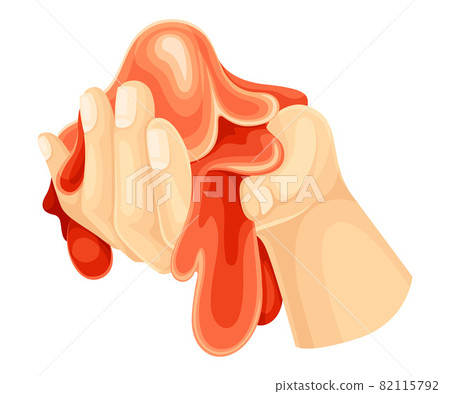 Human Hand with Red Slime as Viscous Colorful Toy Vector Illustration Human Hand with Red Slime as Viscous Colorful Toy Vector Illustration 82115792