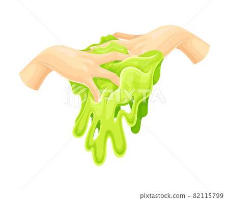 Human Hand with Green Slime as Viscous Colorful Toy Vector Illustration 82115799