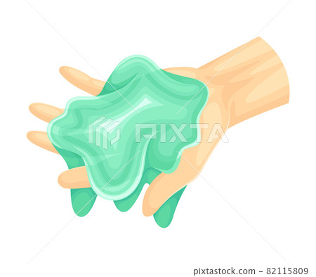 Human Hand with Turquois Slime as Viscous Colorful Toy Vector Illustration 82115809