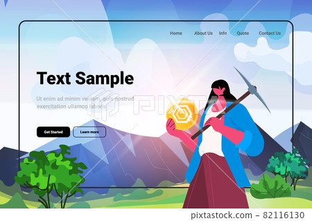 businesswoman with hammer holding virtual money coin cryptocurrency mining concept landscape background businesswoman with hammer holding virtual money coin cryptocurrency mining concept landscape background 82116130