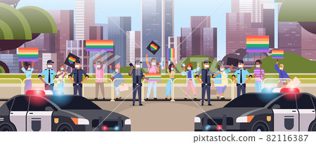 mix race people in masks with LGBT placards on lesbian gay pride festival transgender love LGBT community concept mix race people in masks with LGBT placards on lesbian gay pride festival transgender love LGBT community concept 82116387