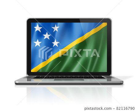Solomon Islands flag on laptop screen isolated on white. 3D illustration 82116790