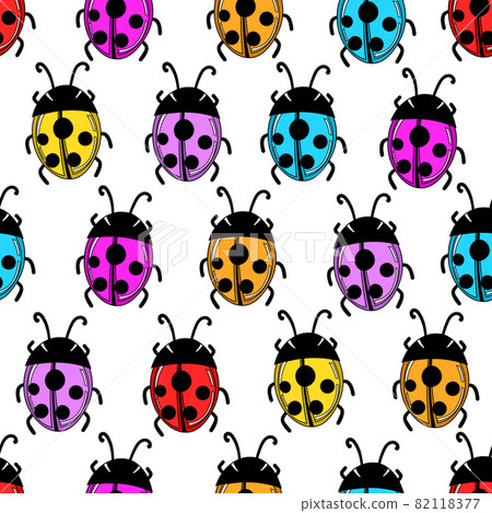 Fashion animal seamless pattern with colorful ladybird on white background. Cute holiday illustration with ladybags for baby. Design for invitation, poster, card, fabric, textile 82118377