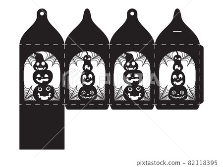 Happy Halloween treat box. Gift party favor box for sweets, candies, small presents, bakery. Simple packaging die cut template for laser cut with bats silhouette. Vector stock illustration 82118395