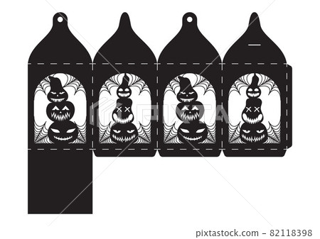 Happy Halloween treat box. Gift party favor box for sweets, candies, small presents, bakery. Simple packaging die cut template for laser cut with bats silhouette. Vector stock illustration 82118398