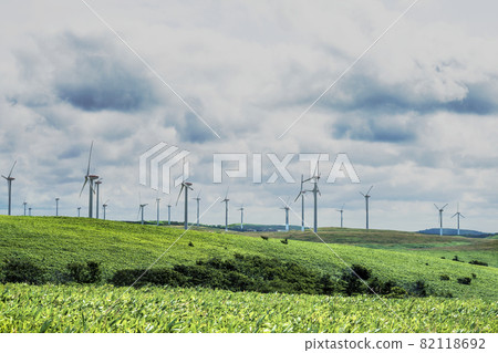 A large group of windmills that receive the wind in Hokkaido 82118692