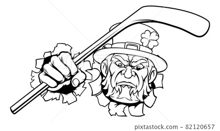 Leprechaun Ice Hockey Sports Mascot Cartoon 82120657