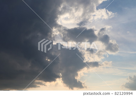 Dusk sky with gray clouds, colored clouds and blue sky Dusk sky with gray clouds, colored clouds and blue sky 82120994