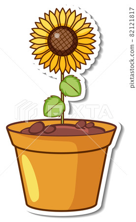 A sunflower in a pot sticker A sunflower in a pot sticker 82121817