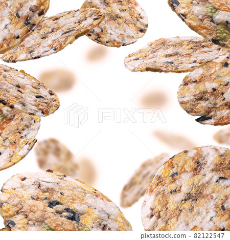 Round Crispbread levitate on a white background Round Crispbread levitate on a white background 82122547