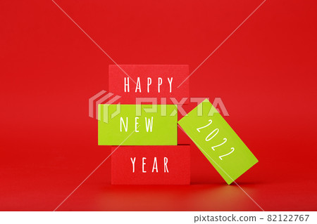 Happy New Year 2022 red minimal concept against red background Happy New Year 2022 red minimal concept against red background 82122767