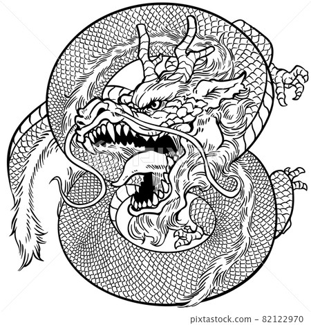 一條蜿蜒盤旋的龍的線條畫 82122970