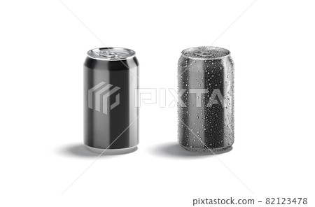 Blank black aluminum 330 ml soda can mockup set, front view 82123478