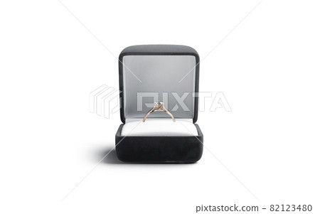 Blank black box with gold diamond ring stand mockup, isolated Blank black box with gold diamond ring stand mockup, isolated 82123480