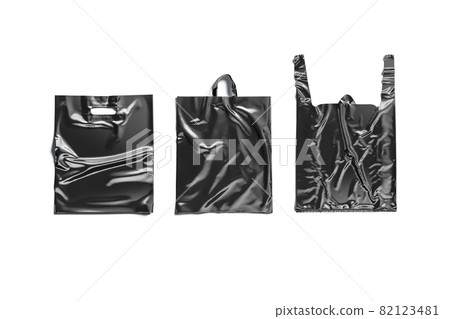 Blank black plastic bag mockup set, top view, different types Blank black plastic bag mockup set, top view, different types 82123481