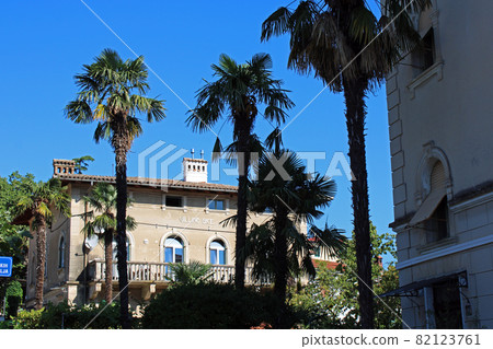 Old city buildings in Lovran, Adriatic coast, Kvarner bay, city details, Croatia Old city buildings in Lovran, Adriatic coast, Kvarner bay, city details, Croatia 82123761