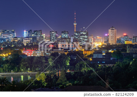 Night view of west Beijing Skyline dominated by the Central Television Tower 82124209
