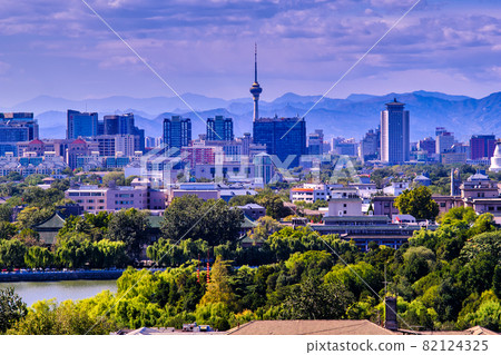 Panoramic view of west Beijing skyline dominated by the Central Television Tower Panoramic view of west Beijing skyline dominated by the Central Television Tower 82124325