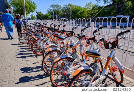 Mobike bicycle-sharing system bicycles, in Beijing, China 82124350
