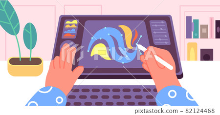 Animation process. Computer graphic screen, animator artist create motion movie. Professional video editor, home game studio utter vector concept 82124468