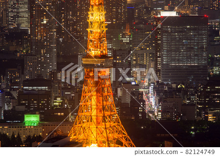 Tokyo Tower and Tokyo cityscape at night, view from the Roppongi Hills Mori Tower Tokyo Tower and Tokyo cityscape at night, view from the Roppongi Hills Mori Tower 82124749