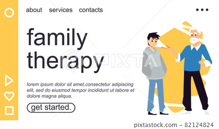 Family therapy website with grandfather and grandson, flat vector illustration. Family therapy website with grandfather and grandson, flat vector illustration. 82124824