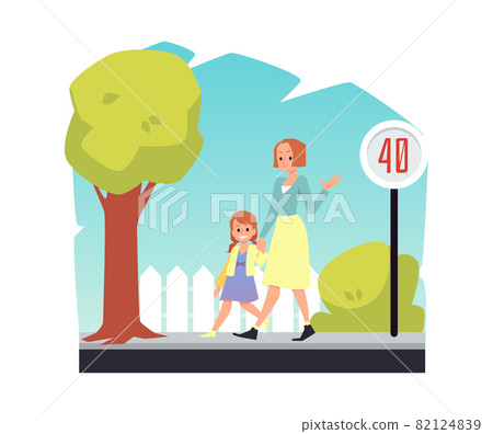 Mother talking to her daughter while walking,... - Stock Illustration  [82124839] - PIXTA