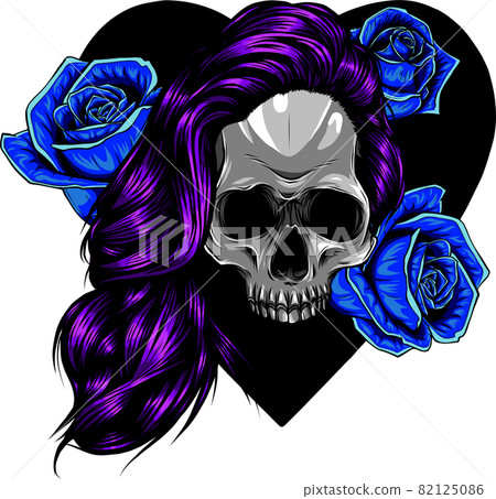 Human skull with flower wreath of roses and wild flowers. Human skull with flower wreath of roses and wild flowers. 82125086