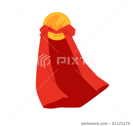 Red super hero cape with gold coin or shield, flat vector illustration isolated. 82125279