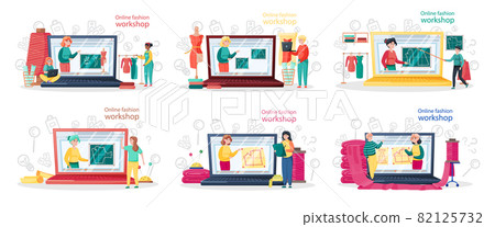 Online fashion workshop. Seamstress, tailor distance education platform. Creative atelier profession 82125732