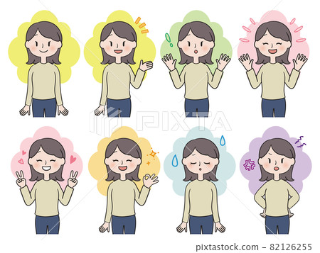 Plain clothes women's pose set / black hair with effect Plain clothes women's pose set / black hair with effect 82126255