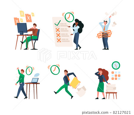 Deadline characters. Business people managers bad office discipline working in stressed time corporative workspace garish vector profesiional person Deadline characters. Business people managers bad office discipline working in stressed time corporative workspace garish vector profesiional person 82127021
