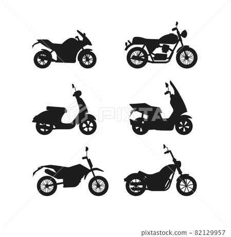 Set of black silhouettes of different models modern motorcycles and scooters. Set of black silhouettes of different models modern motorcycles and scooters. 82129957