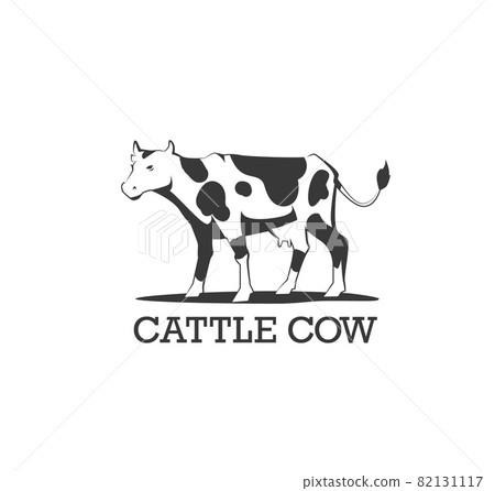 Black and white cow stands sideways in flat vector illustration isolated 82131117