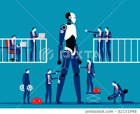 Scientists are doing research of giant robot. Business flat vector style Scientists are doing research of giant robot. Business flat vector style 82131948