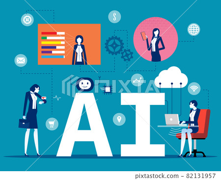 User and scientists exchange information around AI. Artificial intelligence concept User and scientists exchange information around AI. Artificial intelligence concept 82131957