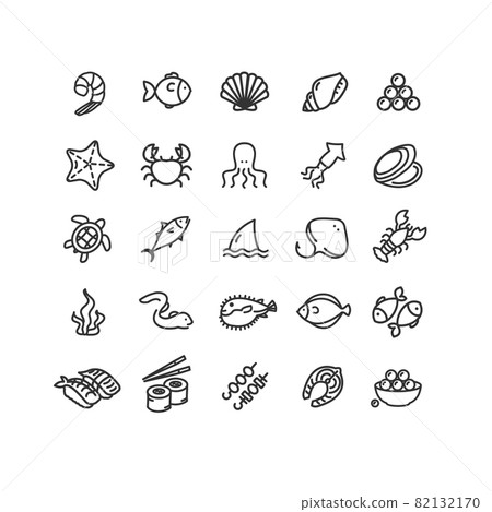 Seafood Sign Black Thin Line Icon Set. Vector Seafood Sign Black Thin Line Icon Set. Vector 82132170