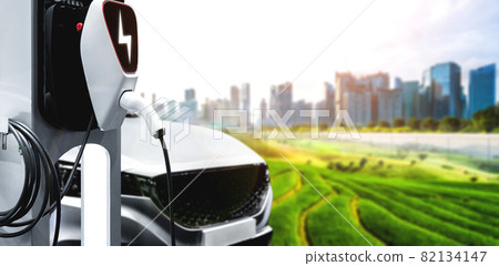 EV charging station for electric car in concept of green energy and eco power EV charging station for electric car in concept of green energy and eco power 82134147