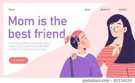 Website with mother talks and comforts teenager, flat vector illustration. Website with mother talks and comforts teenager, flat vector illustration. 82134224