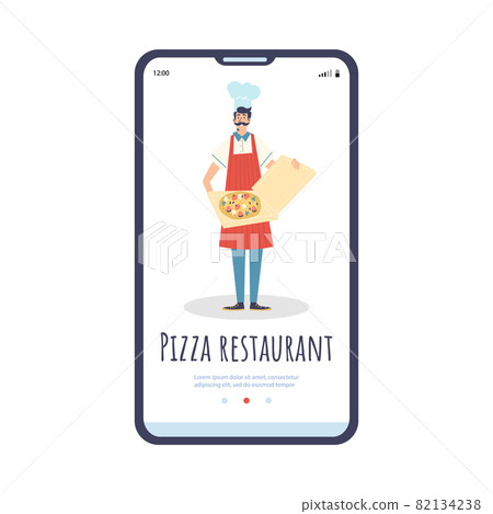Pizza restaurant onboarding page with chief cook flat vector illustration. 82134238