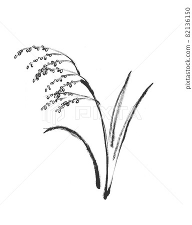 稻穗的手繪毛筆插畫素材 82136150