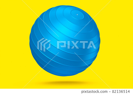 Blue fitball or fitness ball for yoga exercise isolated yellow background Blue fitball or fitness ball for yoga exercise isolated yellow background 82136514