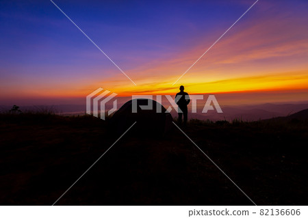 Ukraine, Sunrise - Dawn, Mountain, One Person, People Ukraine, Sunrise - Dawn, Mountain, One Person, People 82136606