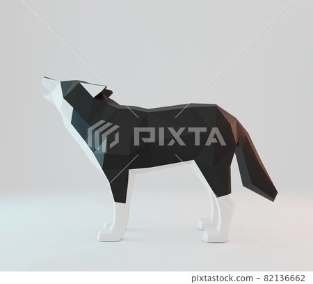low poly howling wolf, polygonal art, 3d render 82136662