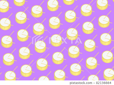 Yellow snare drums and drumsticks on purple background. Minimal drums pattern, 3d illustration Yellow snare drums and drumsticks on purple background. Minimal drums pattern, 3d illustration 82136664