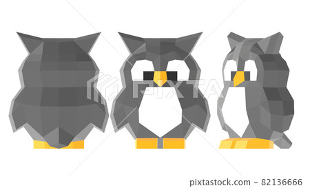low poly cute baby owl from different sides, polygonal art, 3d render 82136666