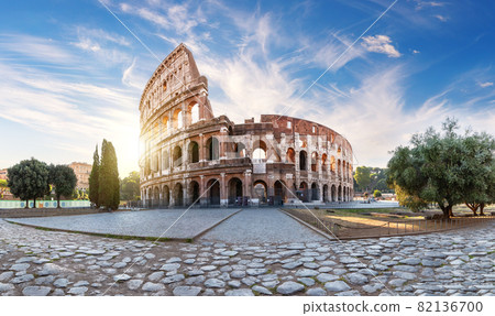 Roman Coliseum at sunset, summer view with no people, Italy Roman Coliseum at sunset, summer view with no people, Italy 82136700