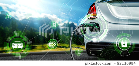 EV charging station for electric car in concept of alternative green energy 82136994